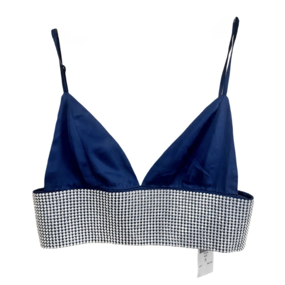 Fashion Nova Spell Bound Rhinestone Bralette Crop Top Navy Blue Size S NWT